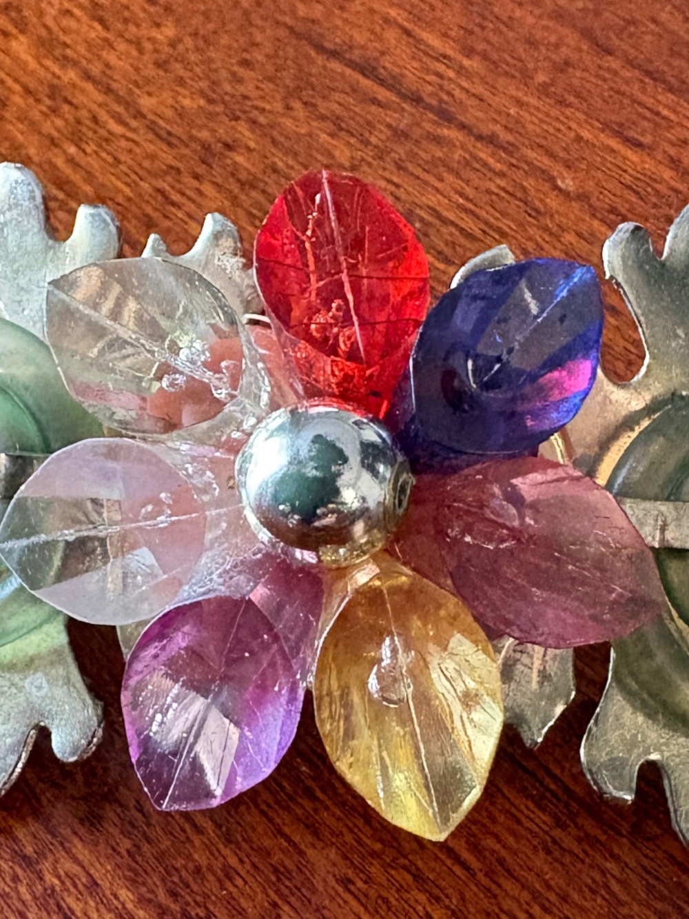 Vintage 1980s Multi-Color Lucite Flower Hair Barrette - Picture 2 of 7